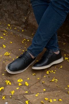 SAPATO MASCULINO CASUAL DERBY LRZ003 COURO PRETO